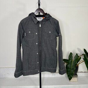 Y2K Ride Snow Boards Men's Grey Full Zip Pocket Hooded Outerwear Jacket Size S